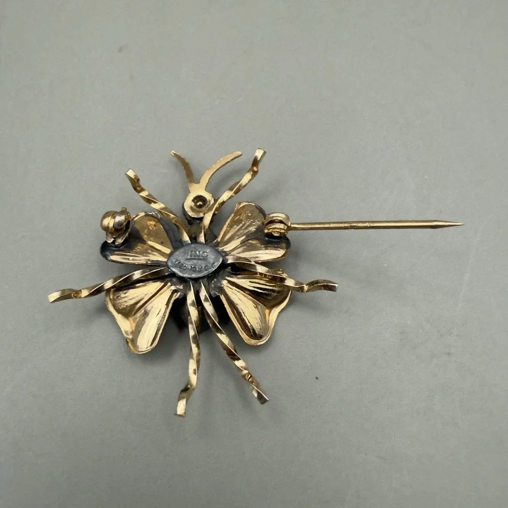 LINC Butterfly Brooch 1/20 12K Gold Filled Red Stone Insect Pin 1.5